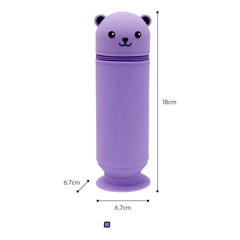 Cartoon Bear Silicone Pencil Case Pen Holder with Suction Cup Stand-Up Purple