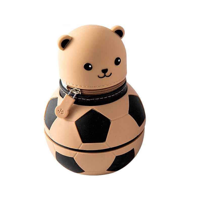 Cute Cartoon Bear Soccer Ball Silicone Pen Holder Brown