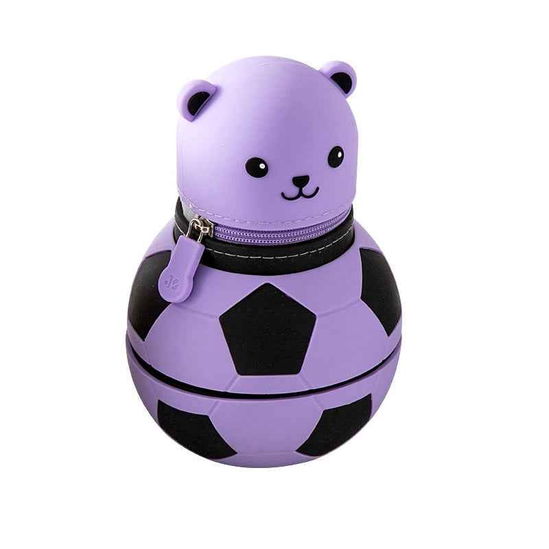Cute Cartoon Bear Soccer Ball Silicone Pen Holder Purple