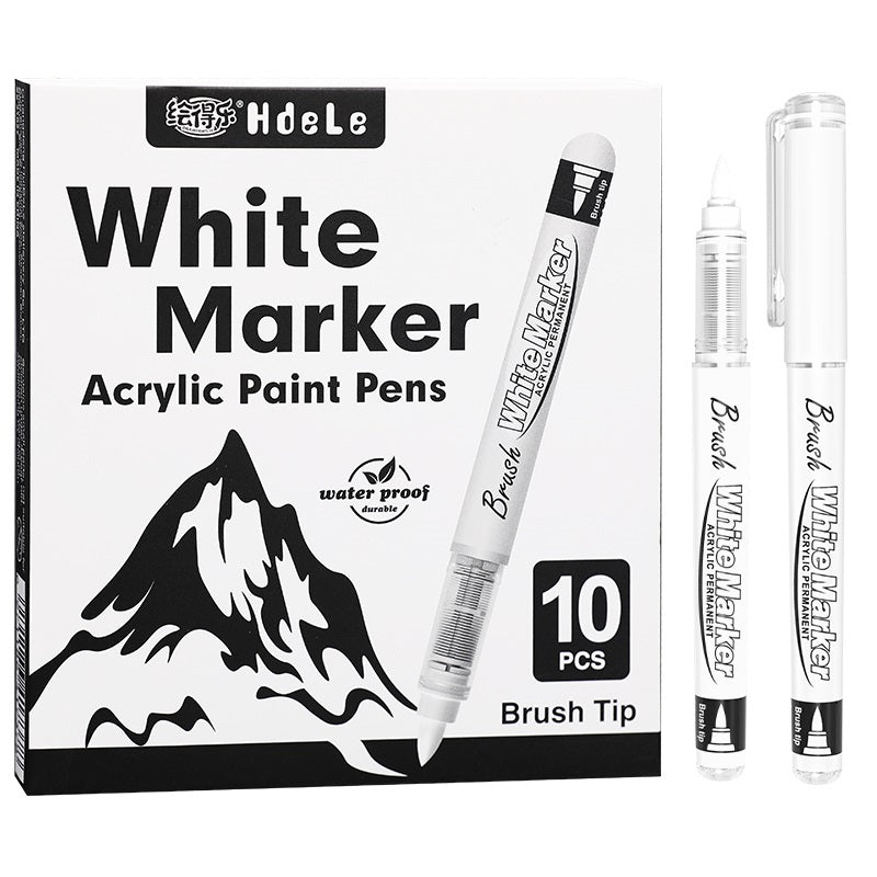 Black White Brush Tip Acrylic Paint Marker Pens Set, 10 Pack White