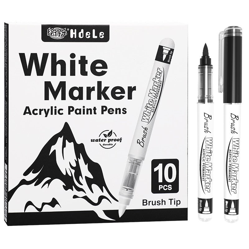 Black White Brush Tip Acrylic Paint Marker Pens Set, 10 Pack Black