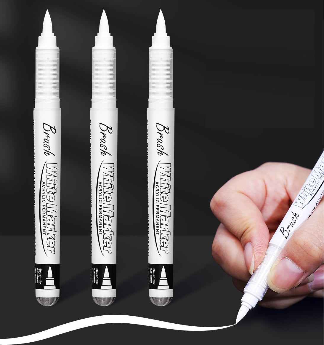 Black & White Brush Tip Acrylic Paint Marker Pen Set, 6 Pack
