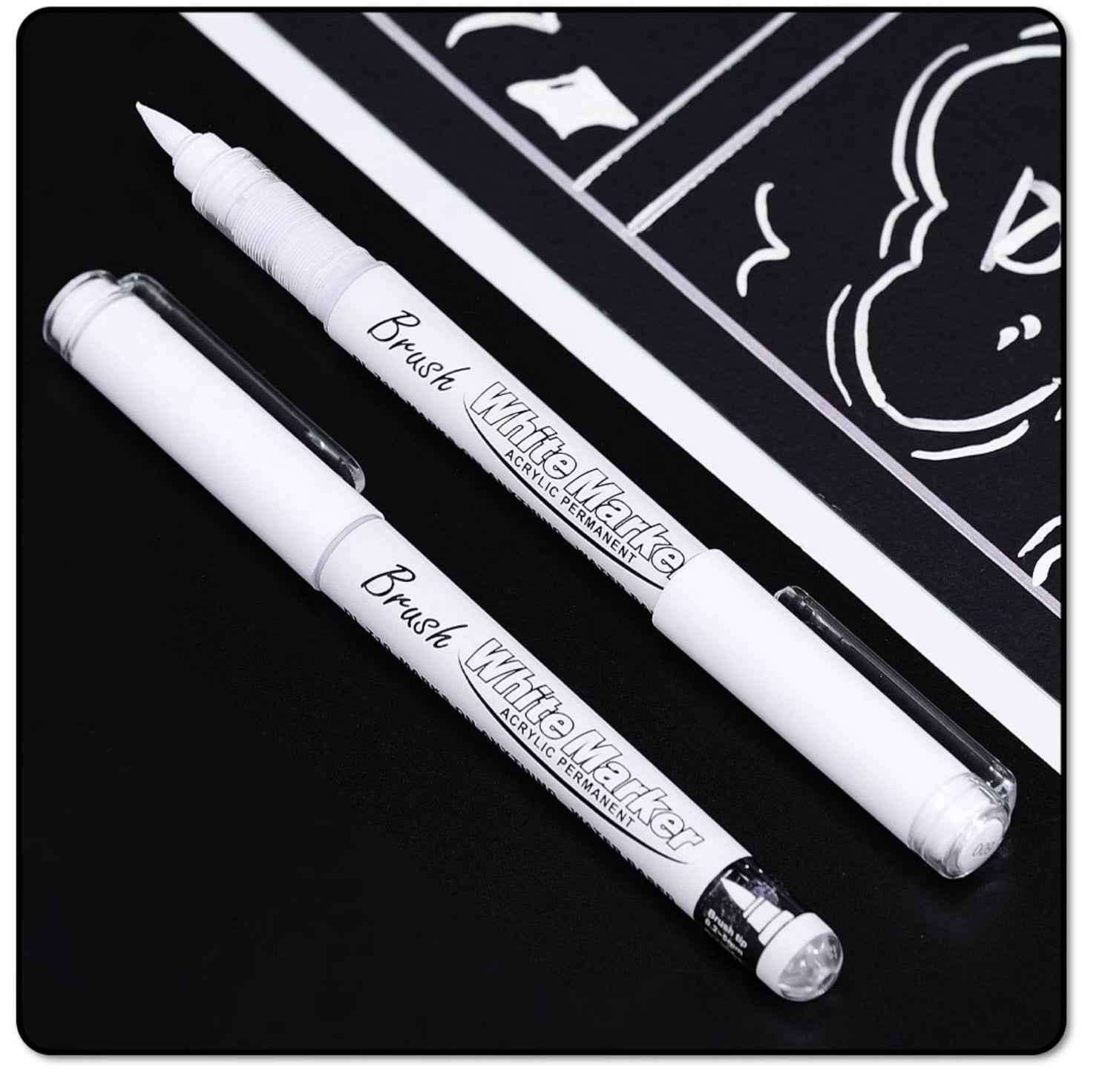 Black & White Brush Tip Acrylic Paint Marker Pen Set, 6 Pack