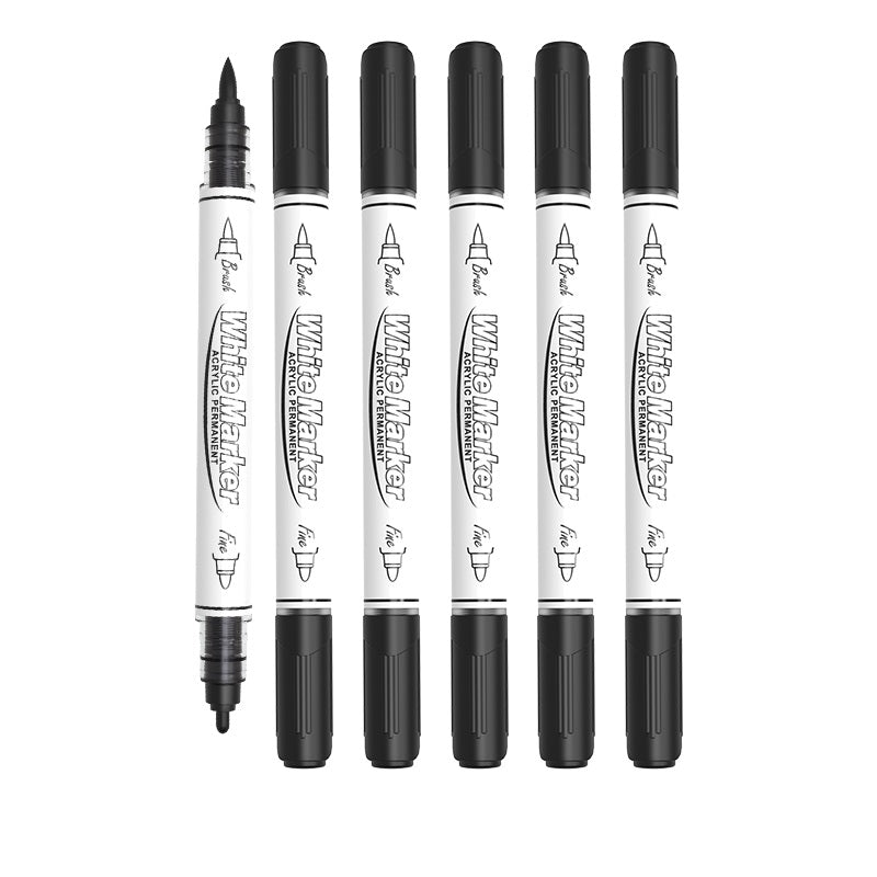12 Pack Black White Brush and Fine Dual-Tip Acrylic Paint Markers
