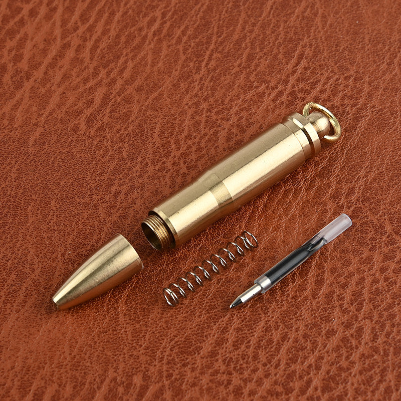 Brass Bullet Pen – Keychain Mini Ballpoint Pen, Portable Pocket Pen