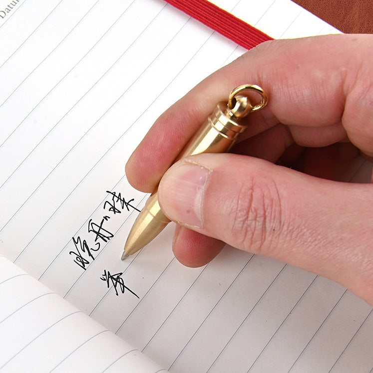 Brass Bullet Pen – Keychain Mini Ballpoint Pen, Portable Pocket Pen
