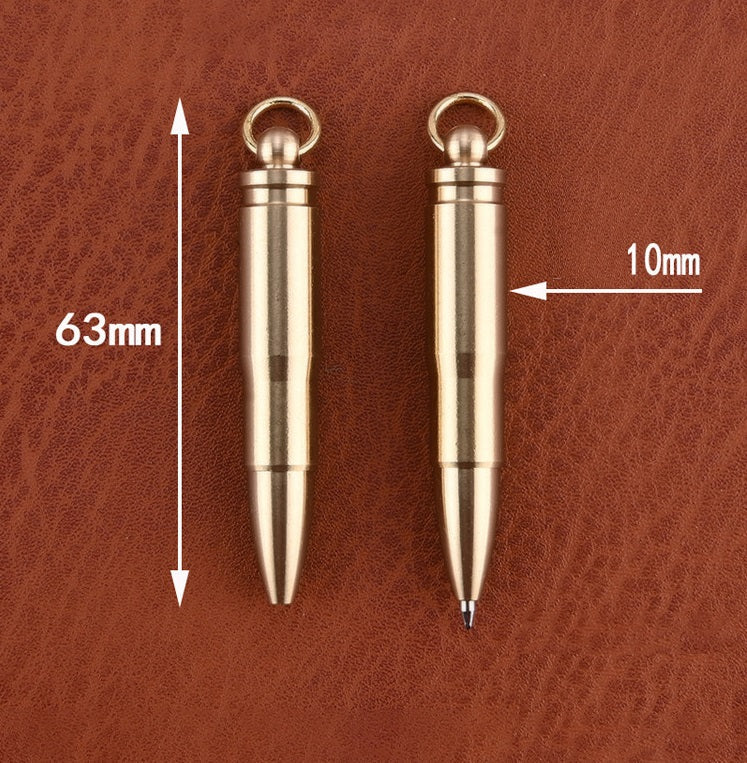 Brass Bullet Pen – Keychain Mini Ballpoint Pen, Portable Pocket Pen