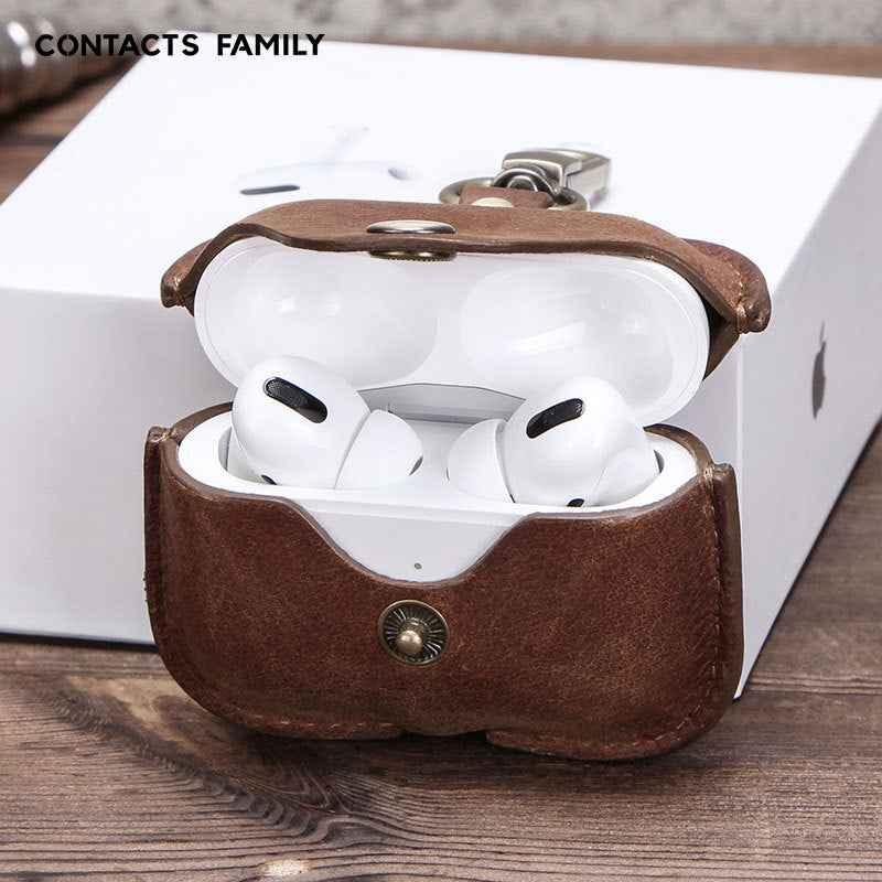 Retro Airpods Pro Charging Leather Case Brown