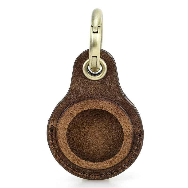 Leather Airtag Key Ring Protective Dog Collar Air Tag Case Holder Coffee