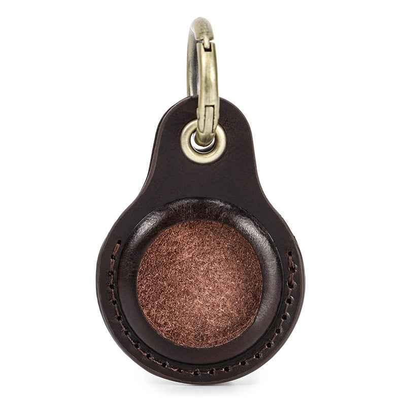 Leather Airtag Key Ring Protective Dog Collar Air Tag Case Holder Brown