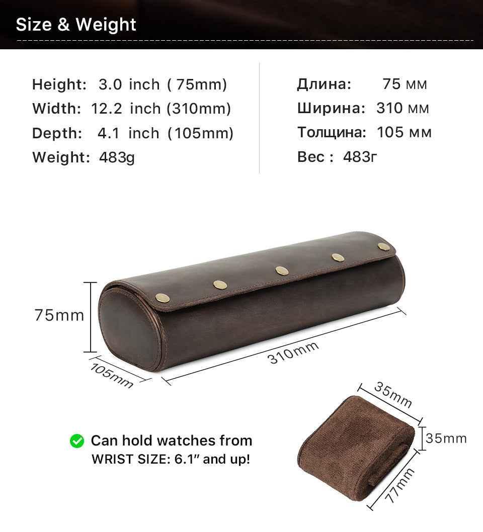 Leather Watch Roll Case 4 Slots Storage Box