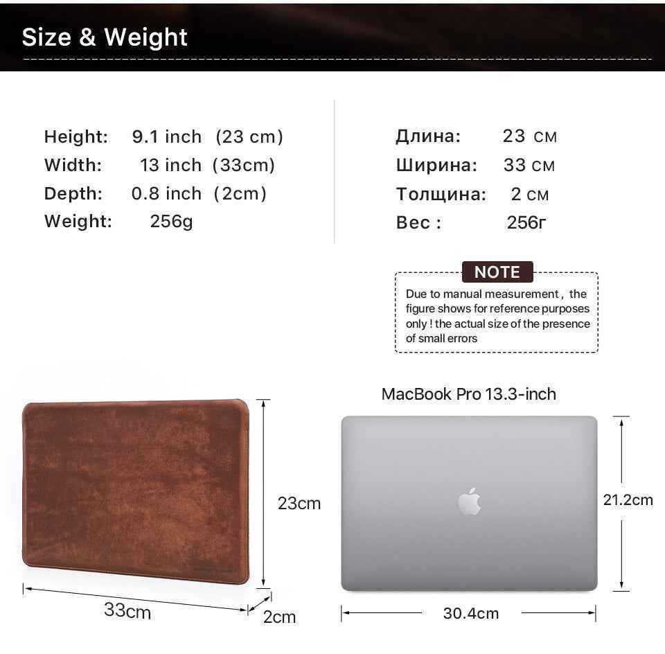Genuine Leather Laptop Sleeve for MacBook Pro & Air 13 inch