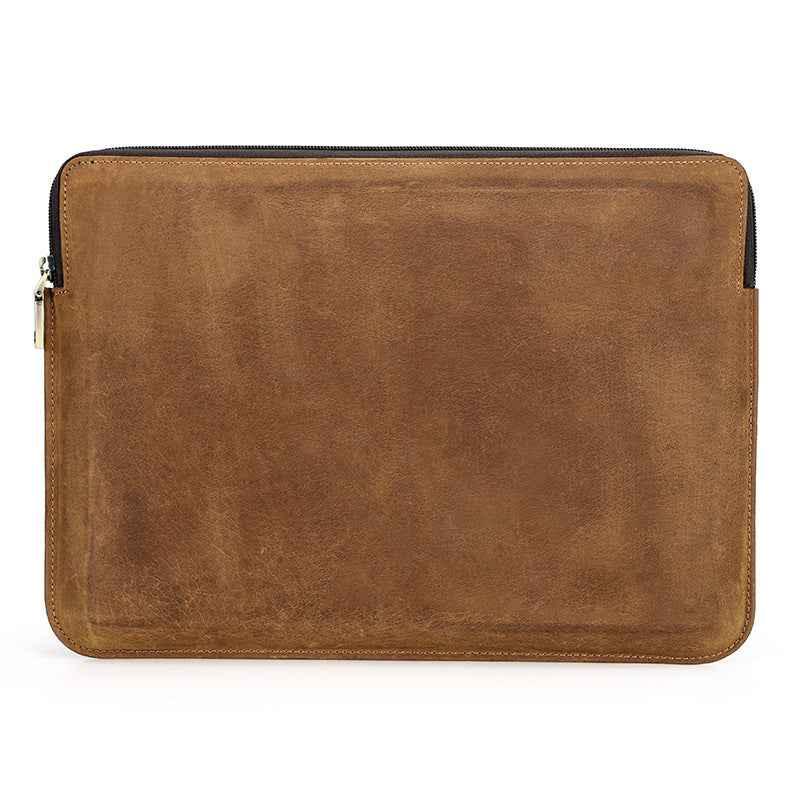 Leather Slim Laptop Sleeve Case 13.3 inch with 2 Zip Pocket Brown
