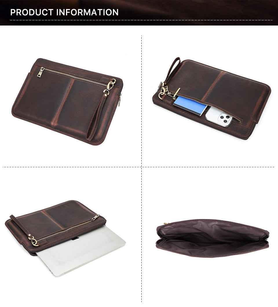 Leather Slim Laptop Sleeve Case 13.3 inch with 2 Zip Pocket