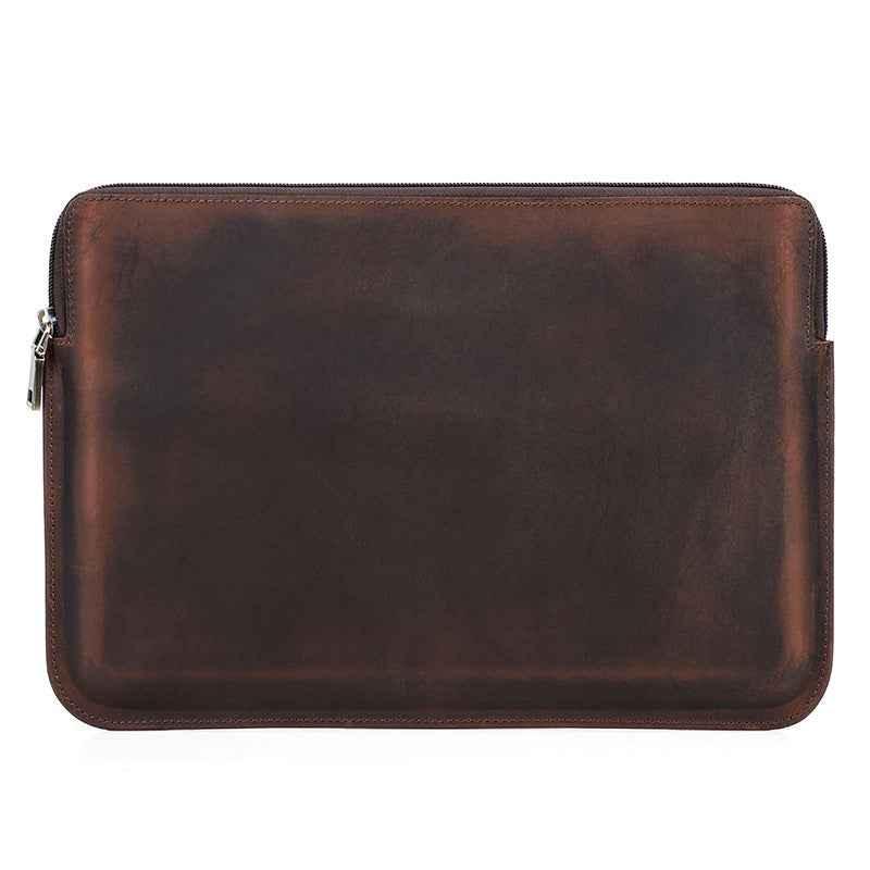 Leather Slim Laptop Sleeve Case 13.3 inch with 2 Zip Pocket Coffee