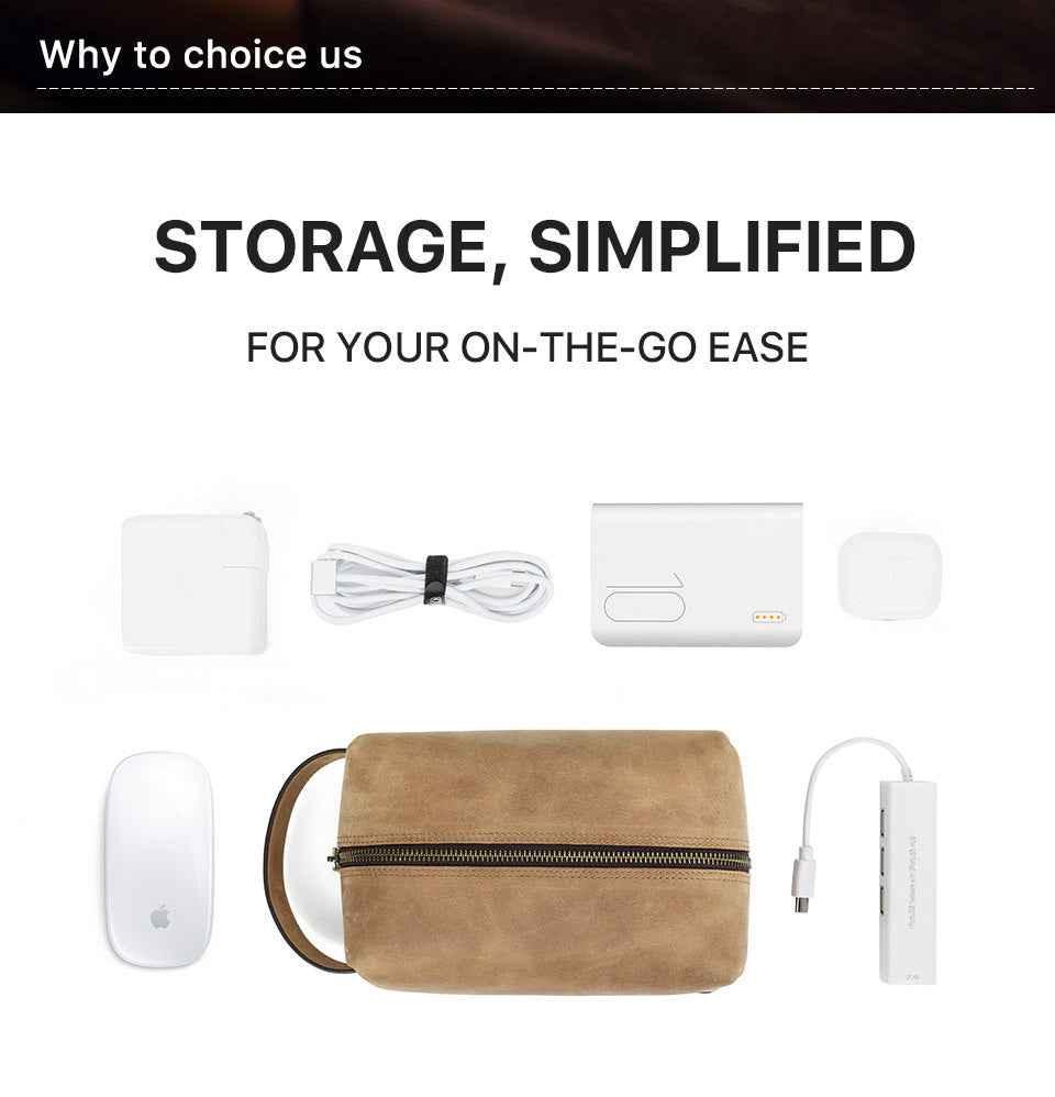 Leather Electronic Accessories Organizer Storage Bag Case