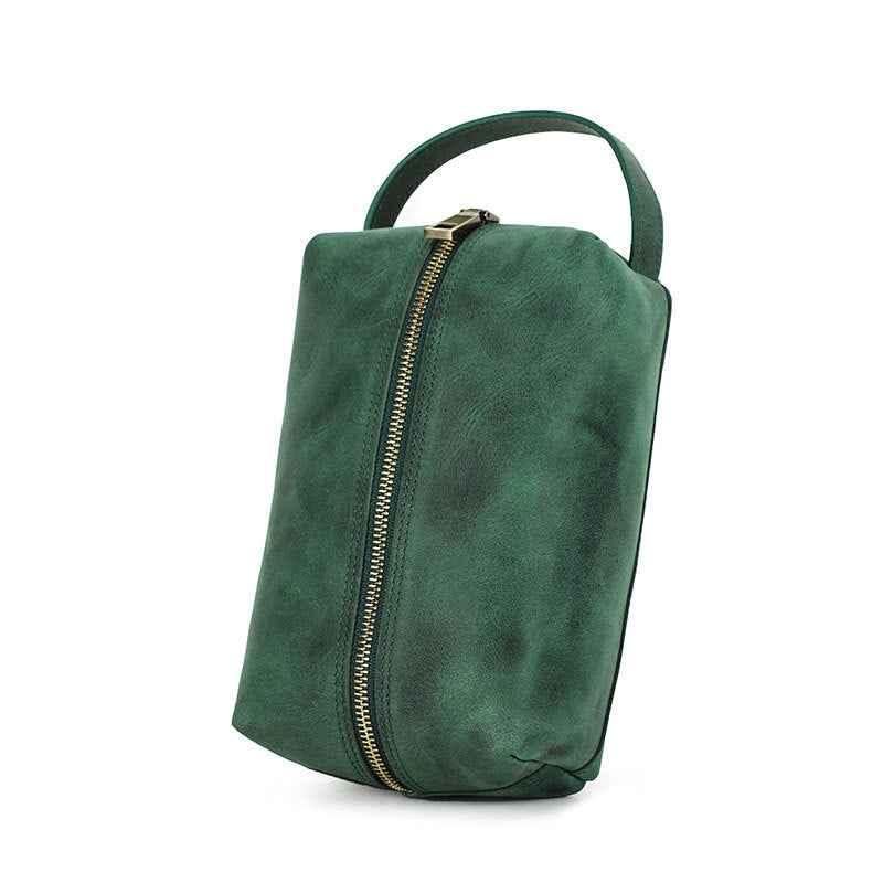 Leather Electronic Accessories Organizer Storage Bag Case Green