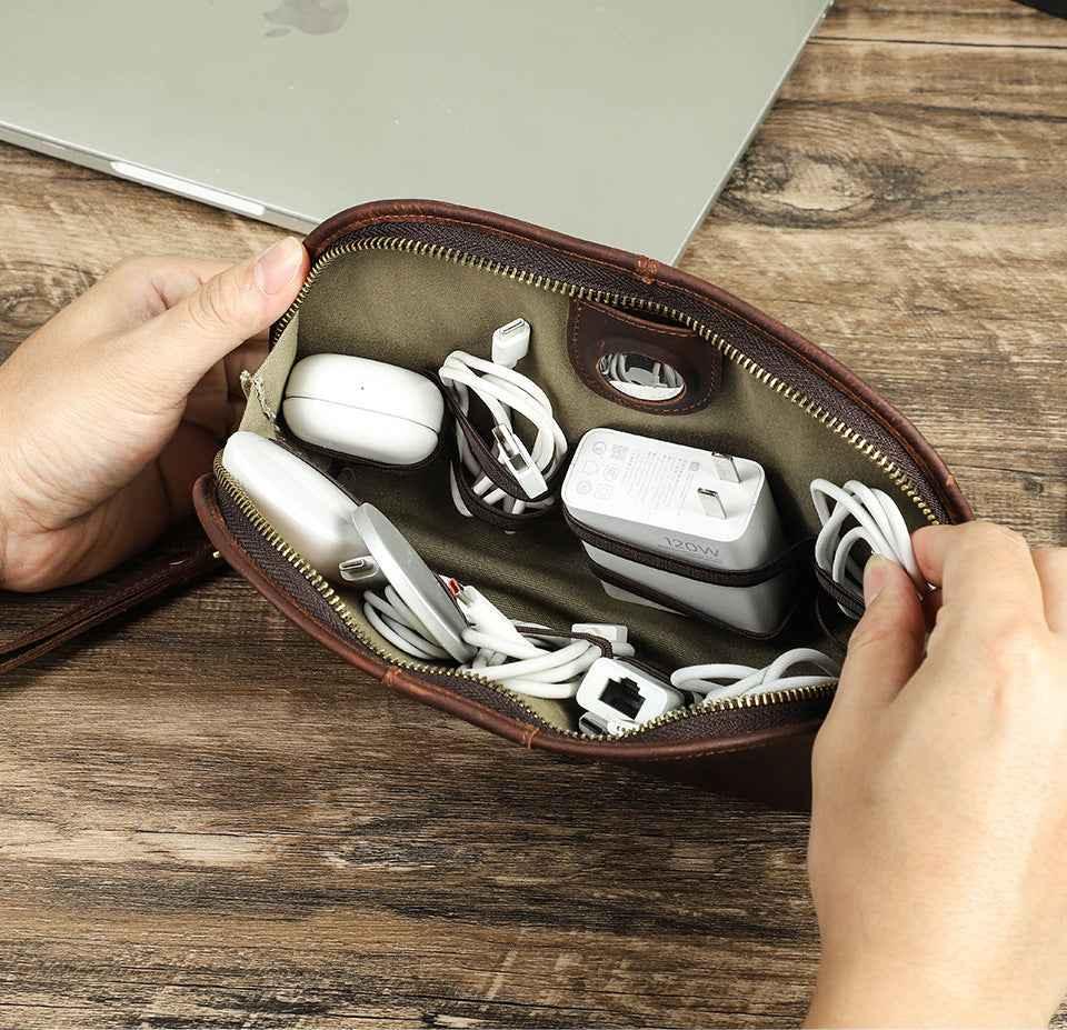 Leather Electronic Organizer Bag Tech Kit Storage Case