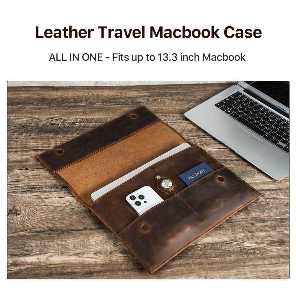 Leather Slim Laptop Sleeve Case 13.3 inch with Airtag Holder