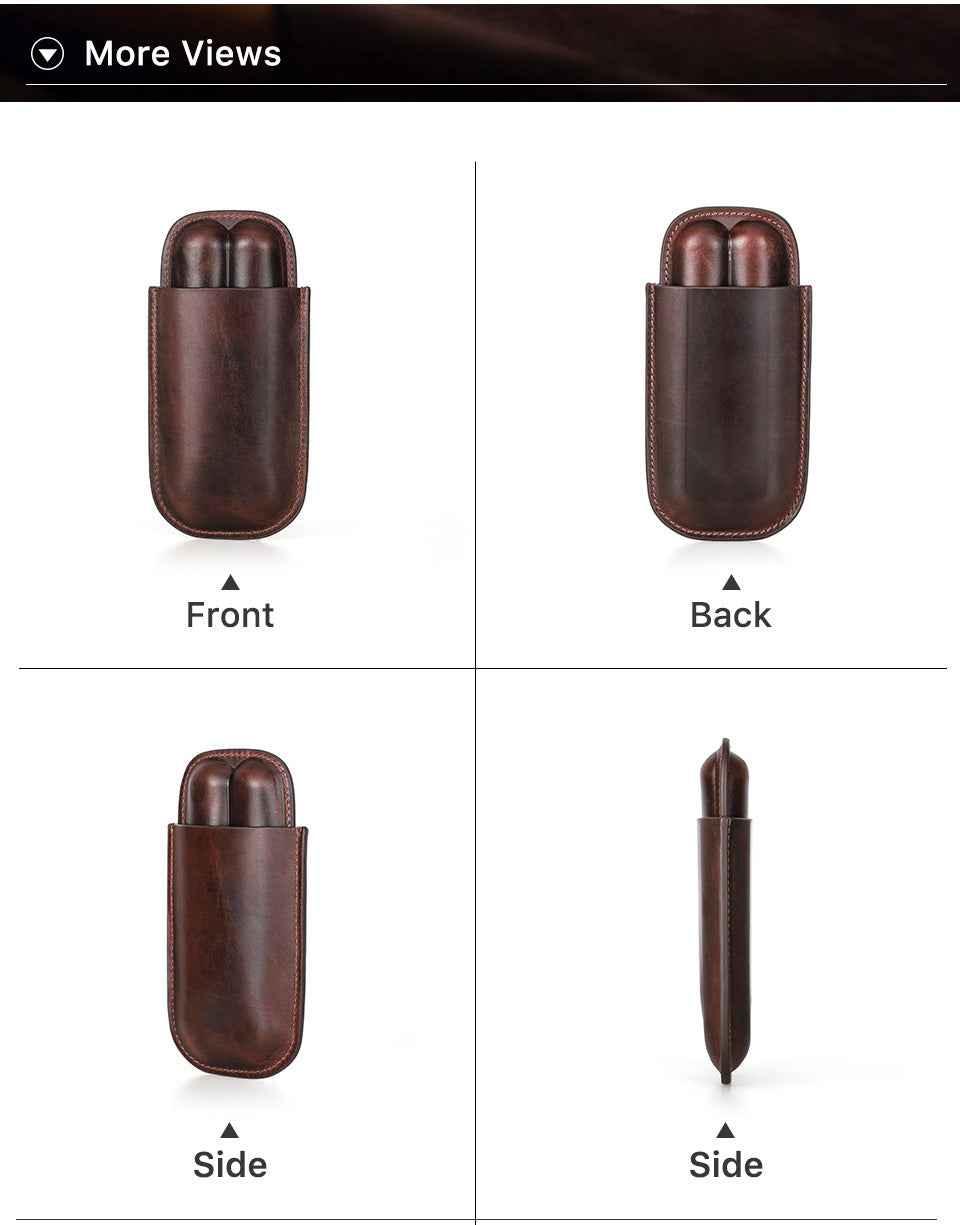 Leather Cigar Case Travel Humidor for 2 Cigars