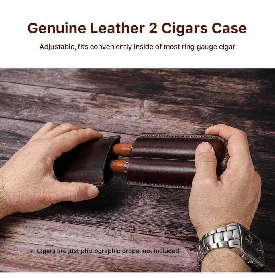 Leather Cigar Case Travel Humidor for 2 Cigars
