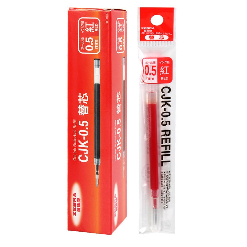 Zebra CJK-0.5 Gel Pen Refill 10-Pack – 0.5mm Japan | Black / Red Ink | Compatible with Zebra Sarasa Clip C-JJ6 & JJ15 Black