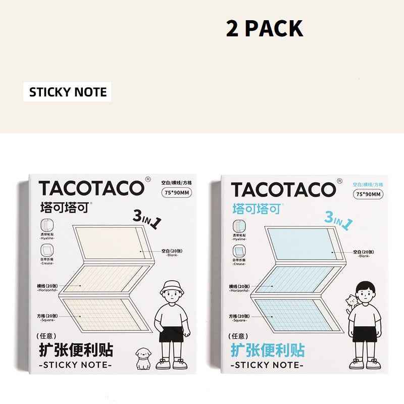 TACOTACO Expandable Sticky Notes 3-in-1 Foldable 2 Pack