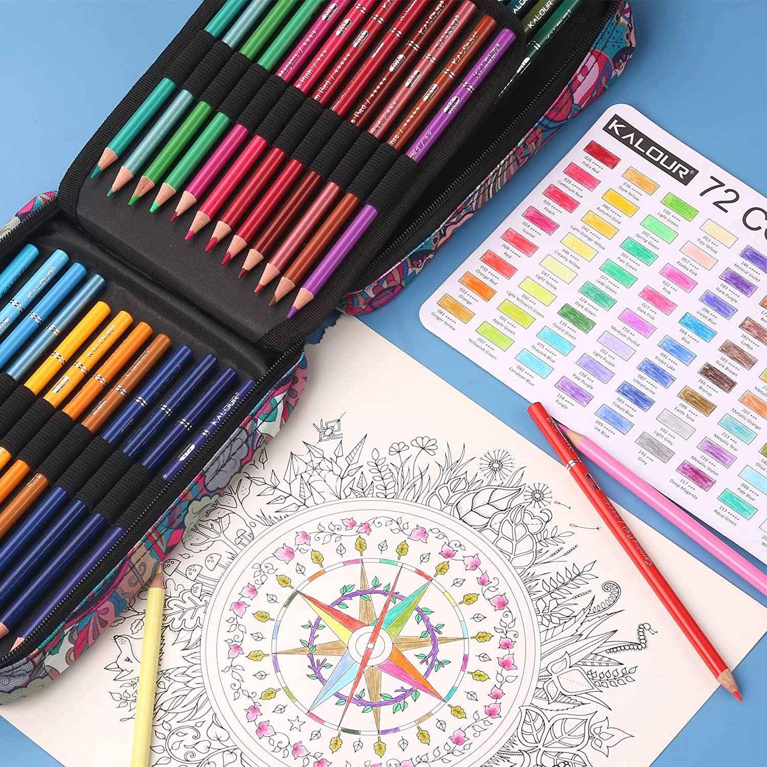 KALOUR 72 Colored Oil Based Art Drawing Pencils with Pencil Case Blue