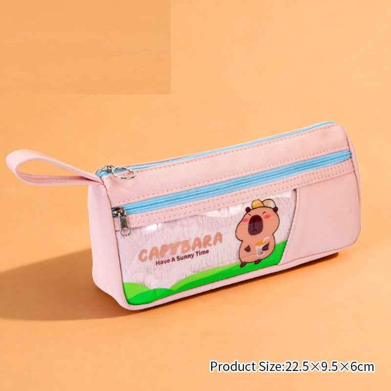 Capybara Clear Multi-Function Pencil Case Student Pen Bag Organizer Pink