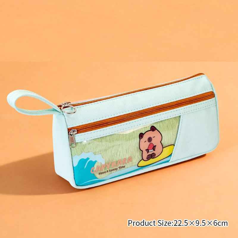 Capybara Clear Multi-Function Pencil Case Student Pen Bag Organizer Green