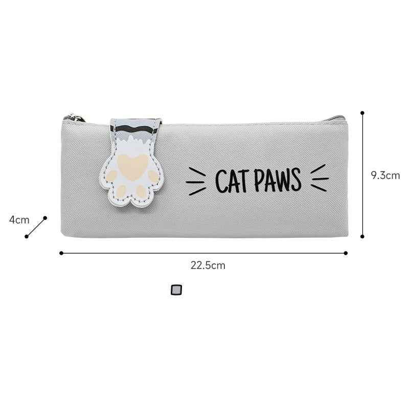 Cute Cat Paw Canvas Pencil Case Student Pen Bag Organizer Grey