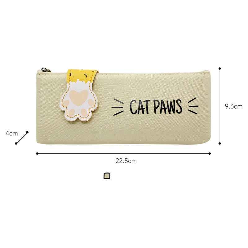 Cute Cat Paw Canvas Pencil Case Student Pen Bag Organizer Khaki