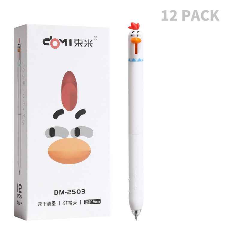 12PCS Funny Chicken Retractable Gel Pens 0.5mm Fine Point Black Ink 12 White