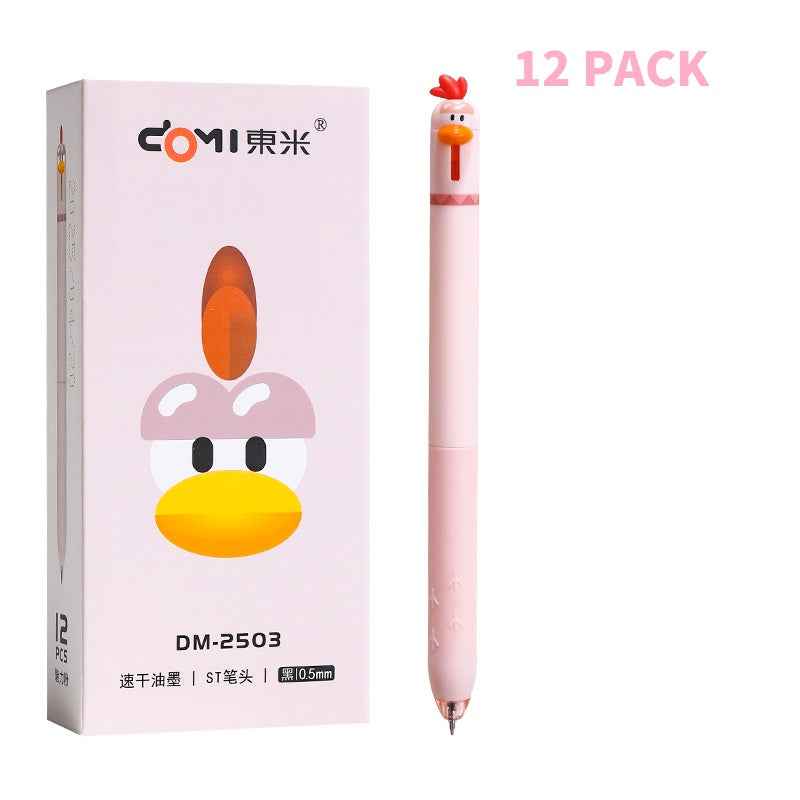 12PCS Funny Chicken Retractable Gel Pens 0.5mm Fine Point Black Ink 12 Pink