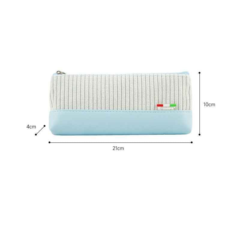 Vintage Corduroy + PU Solid Color Pencil Case Pen Bag Light Blue
