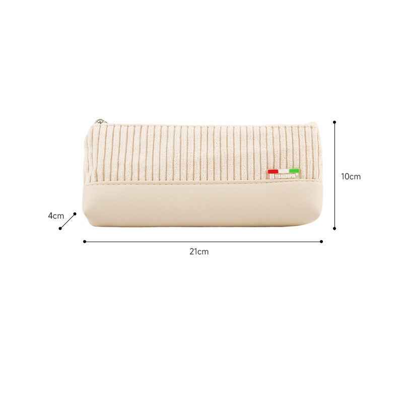 Vintage Corduroy + PU Solid Color Pencil Case Pen Bag Light Blue