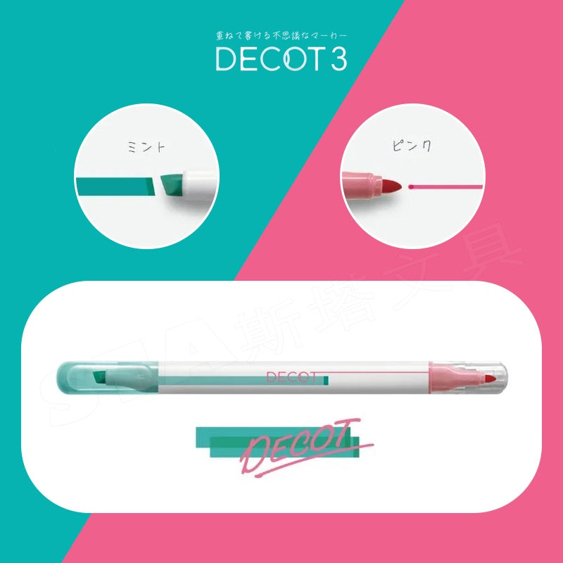 Sun-Star DECOT 3 Overlapping Highlighter Markers Mint x Pink