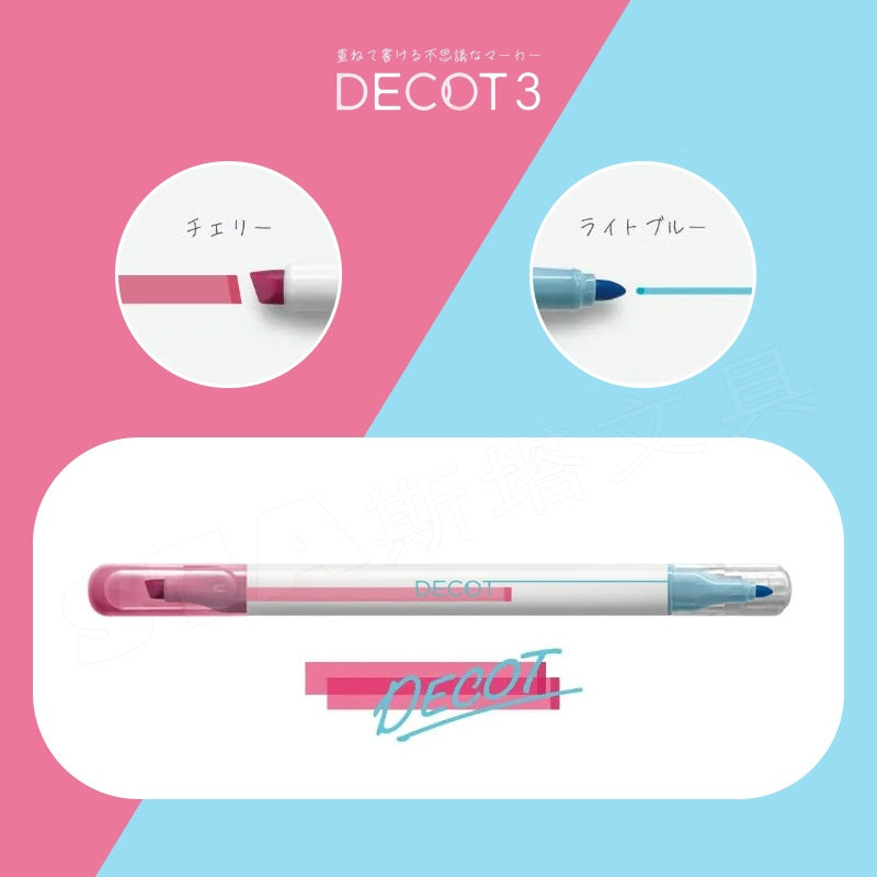 Sun-Star DECOT 3 Overlapping Highlighter Markers Cherry x Light Blue