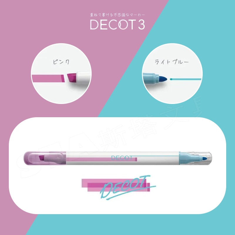 Sun-Star DECOT 3 Overlapping Highlighter Markers Pink x Light Blue