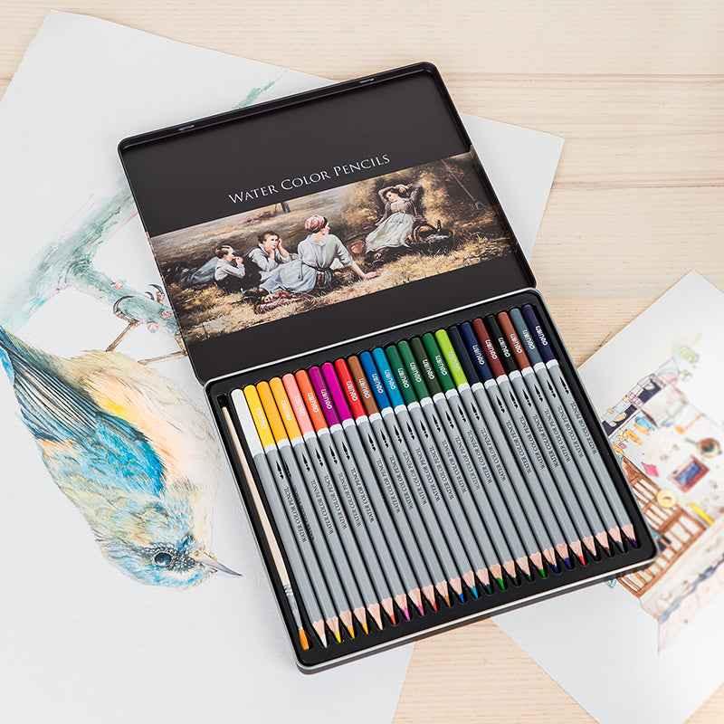 DELI Watercolor Pencils,24/36/48/72 Colors Tin Box with Paint Brush