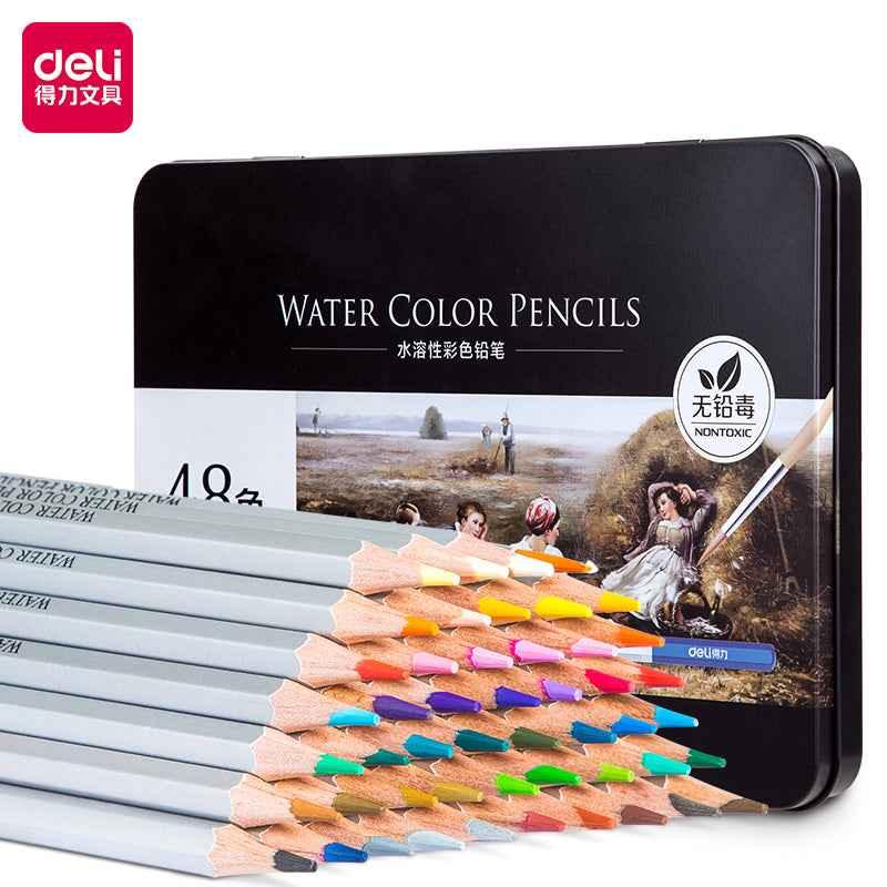 DELI Watercolor Pencils,24/36/48/72 Colors Tin Box with Paint Brush 48 Color