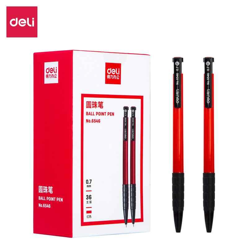DELI Retractable Ballpoint Pens,Fine Point 0.7mm,Black/Red/Blue Ink,36 Pack Red