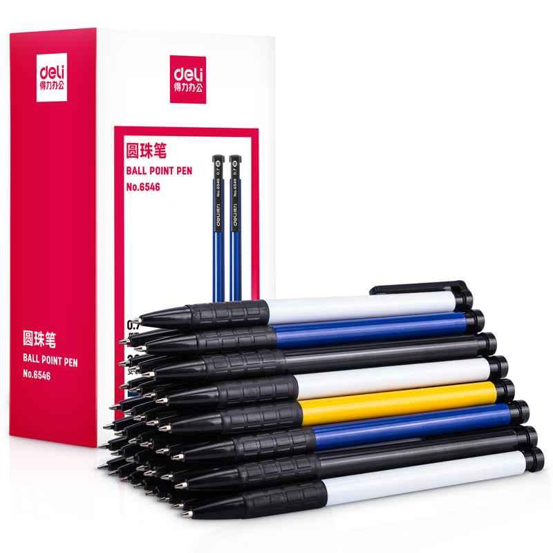 DELI Retractable Ballpoint Pens,Fine Point 0.7mm,Black/Red/Blue Ink,36 Pack Blue