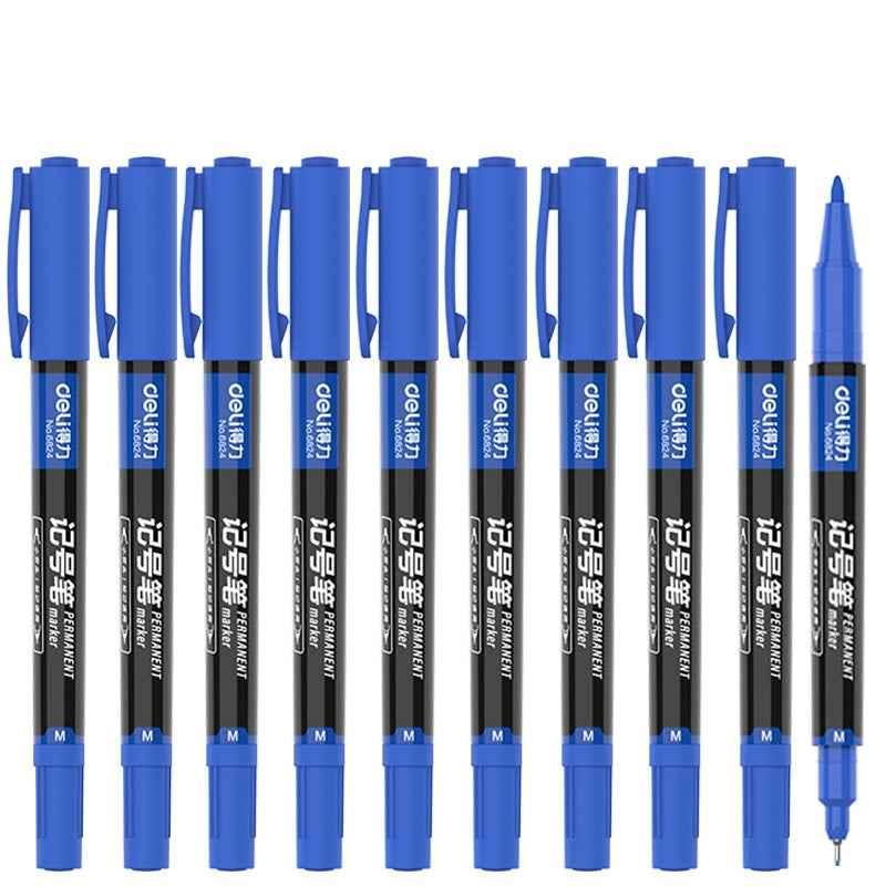 DELI Dual Tip Permanent Art Marker Pen,Fine & Ultra Fine Tip,12 Pack Blue