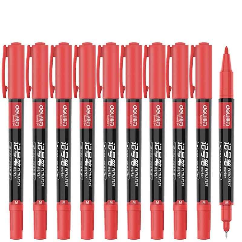 DELI Dual Tip Permanent Art Marker Pen,Fine & Ultra Fine Tip,12 Pack Red