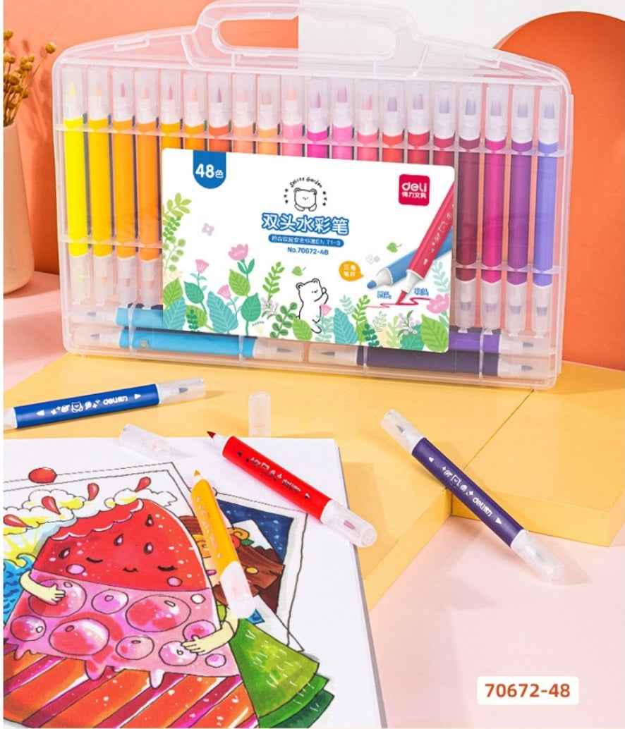 DELI 12/24/36/48 Colors Dual Tip Brush Marker Pens for Kids Doodling