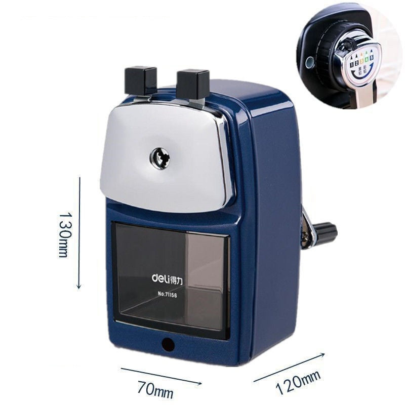 DELI 71156 Pencil Sharpener Precision Manual Crank 5 Grades Adjustable Dark Blue