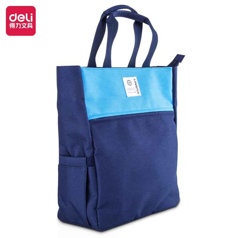 DELI Polyester Book Tote Bag with Zipper Pocket for Kids Students Dark Blue