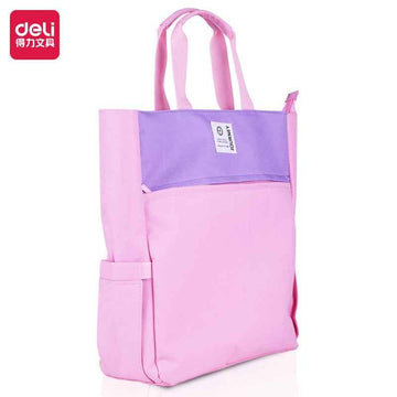 DELI Polyester Book Tote Bag with Zipper Pocket for Kids Students Pink