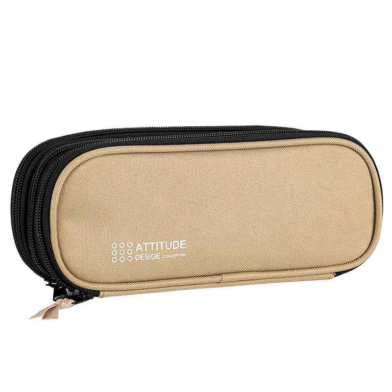 DELI Large Capacity Pencil Case Pouch Pen Storage Bag 3 Compartments Red